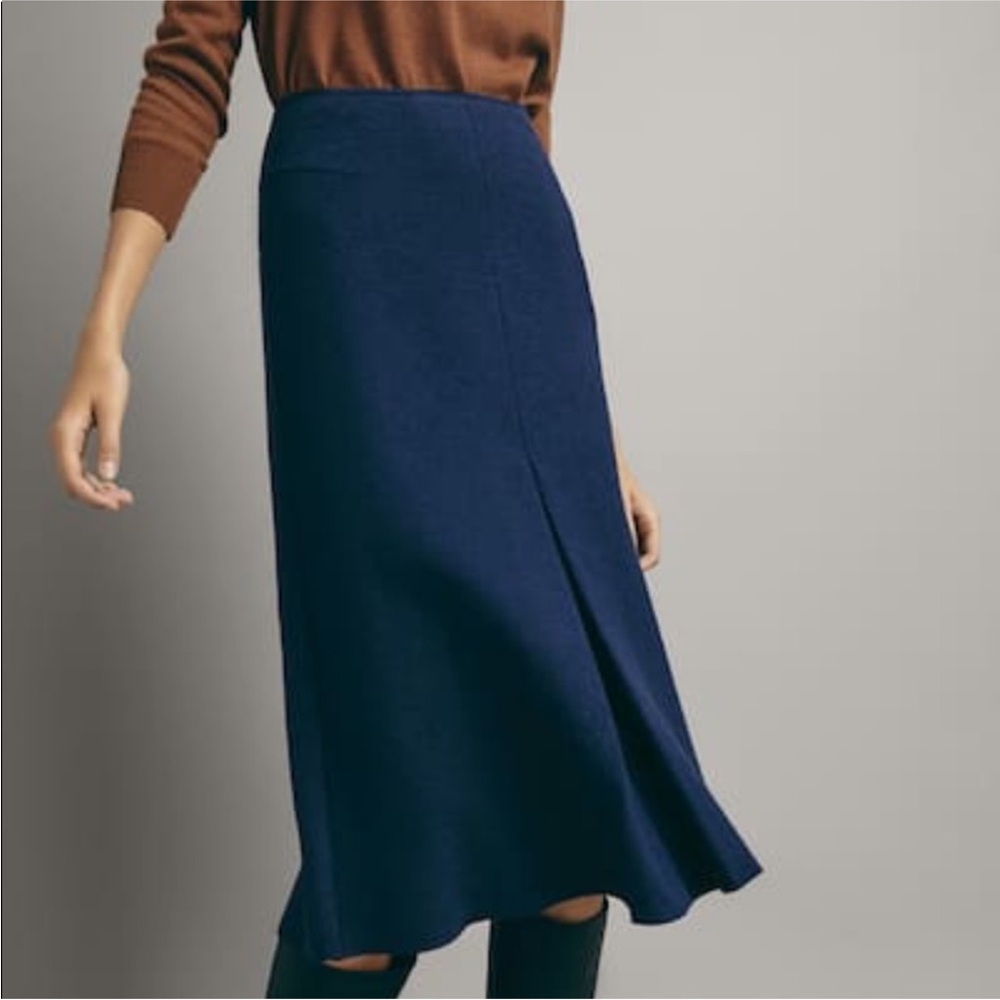 Massimo Dutti Navy Boiled Wool Midi Skirt 6